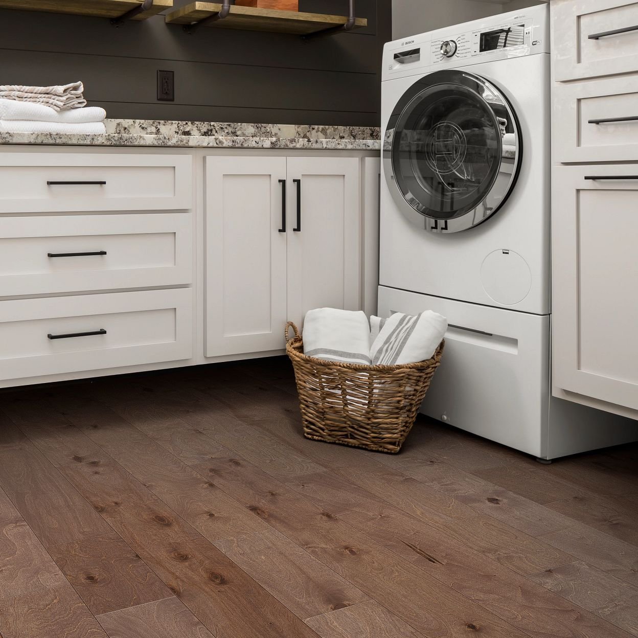 white furniture and appliances on hardwood from U Payless Flooring in Schumacher